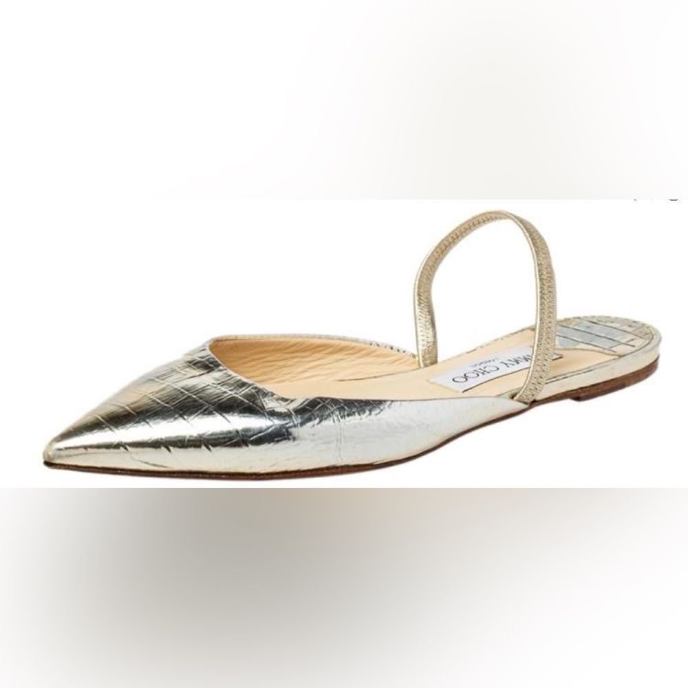 Jimmy Choo Metallic Gold Croc Embossed Leather Genoa Pointed Toe Mules 39 1/2